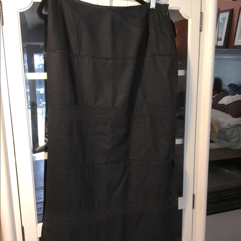Long black skirt with lace detail